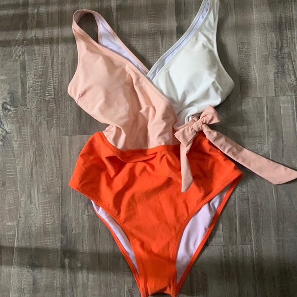 SHEIN Other - SHEIN one-piece bathing suit colorblock pink coral